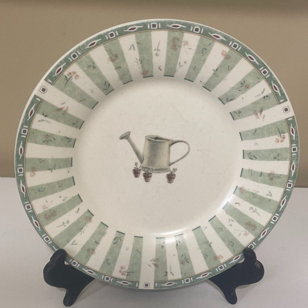 Pfaltzgraff Portfolio Naturewood 8" Salad Side Plates Herbs Watering Can